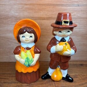 Vintage Lund Lites Pilgrims-Boy and Girl Pilgrim Pair Thanksgiving Figurines